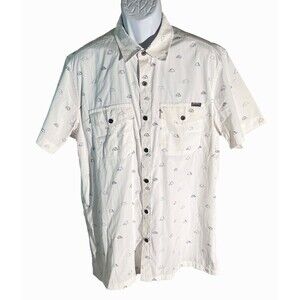 EDDIE BAUER Men's Short Sleeve Metal Button Down Tent Shirt‎ White Large Slim